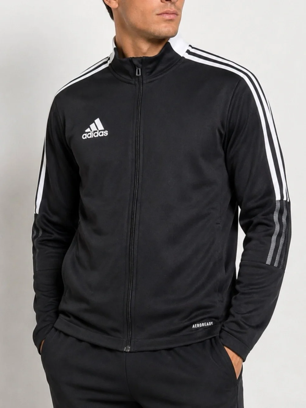 adidas Black Lightweight AEROREADY Full-Zip Shirt Jacket with White Stripes SZ M